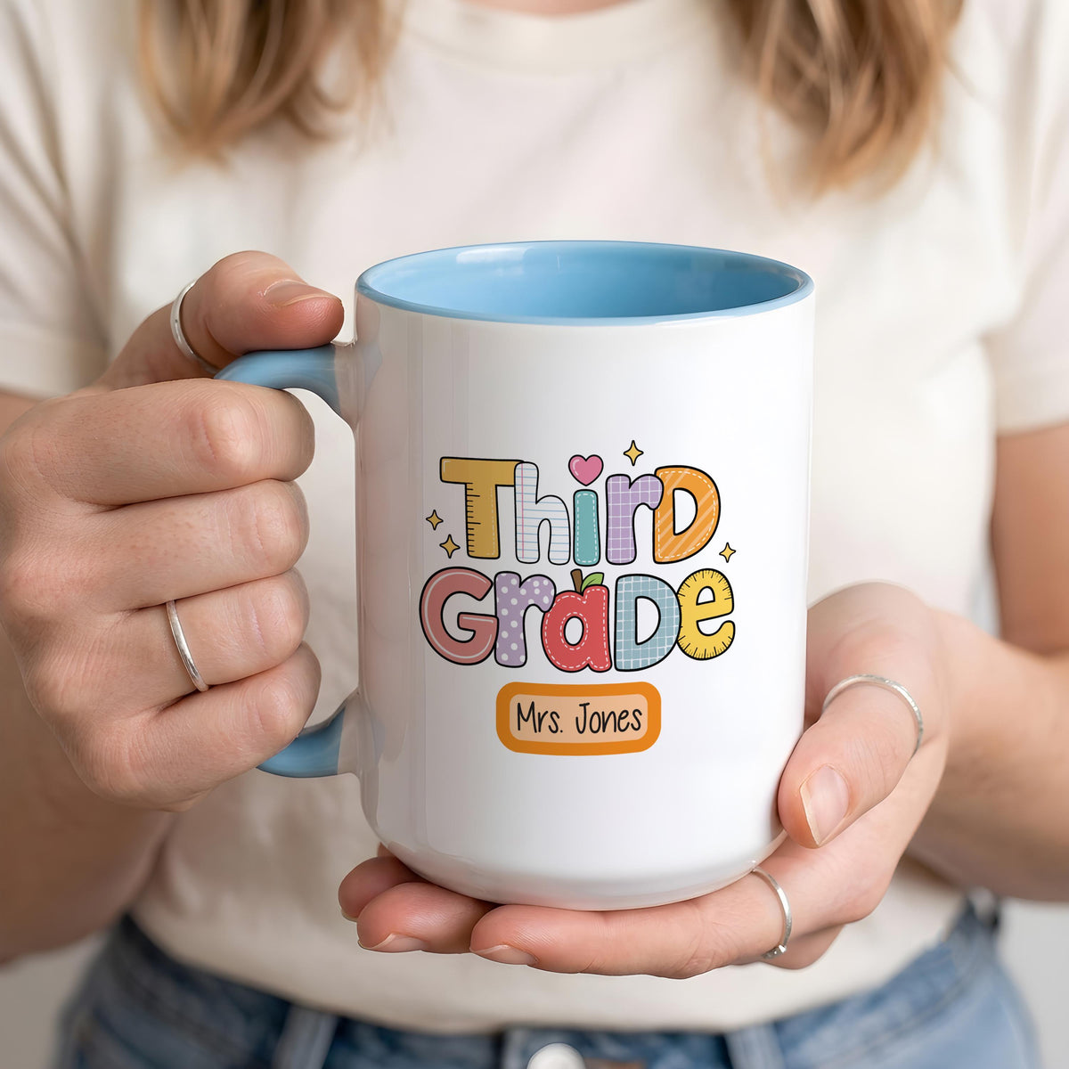 Personalized Teacher Name Grade Level Mug, Elementary School Teacher Coffee Cup