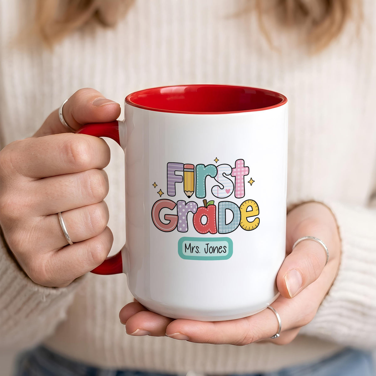 Personalized Teacher Name Grade Level Mug, Elementary School Teacher Coffee Cup
