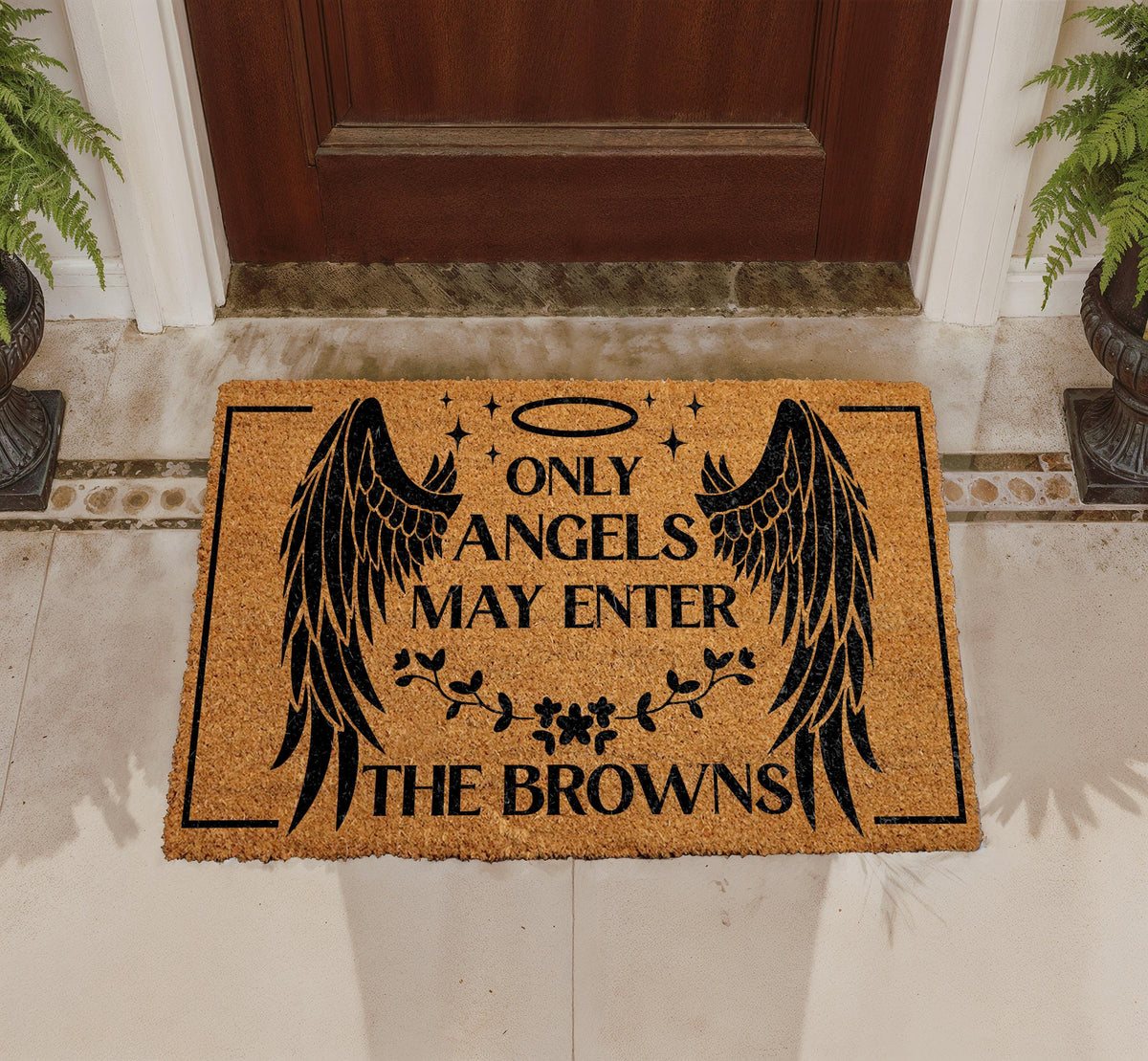 Personalized Angel Wings Doormat, Custom Family Name Welcome Mat