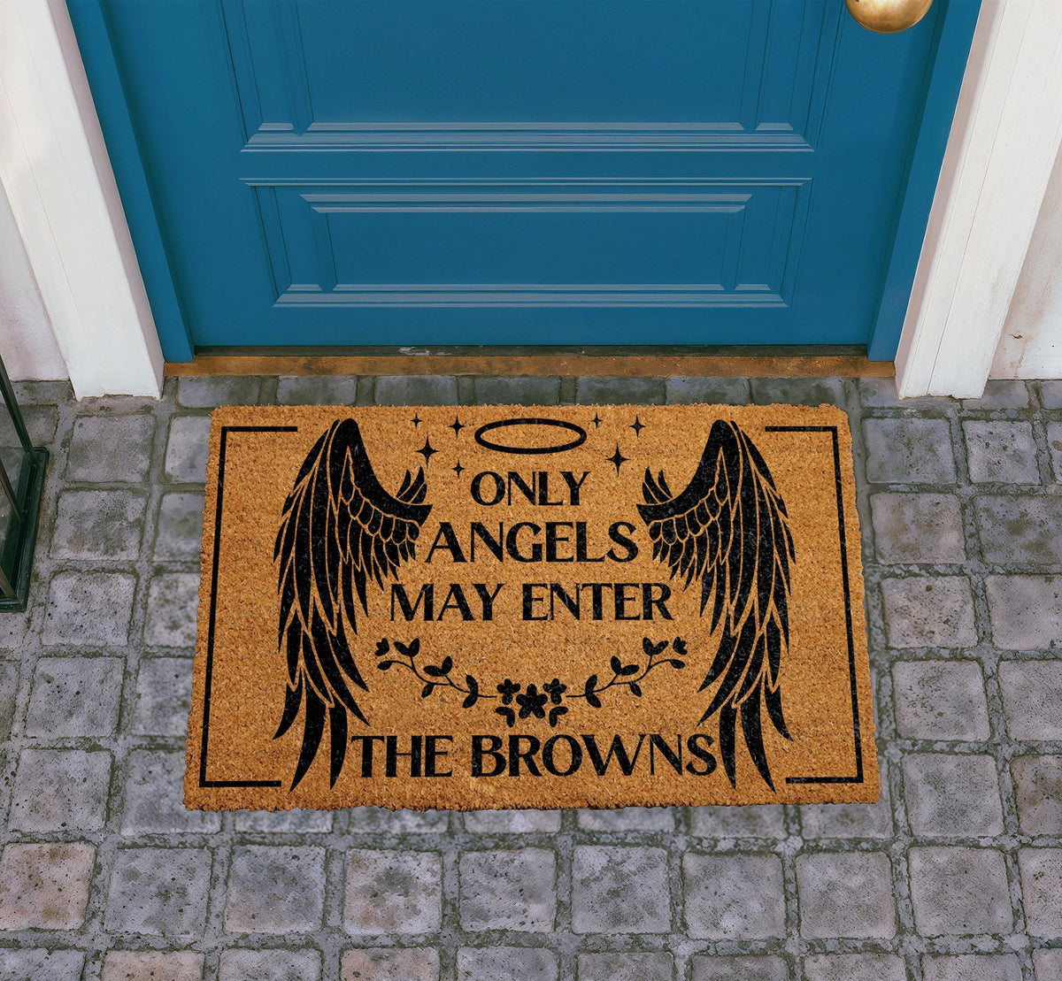 Personalized Angel Wings Doormat, Custom Family Name Welcome Mat