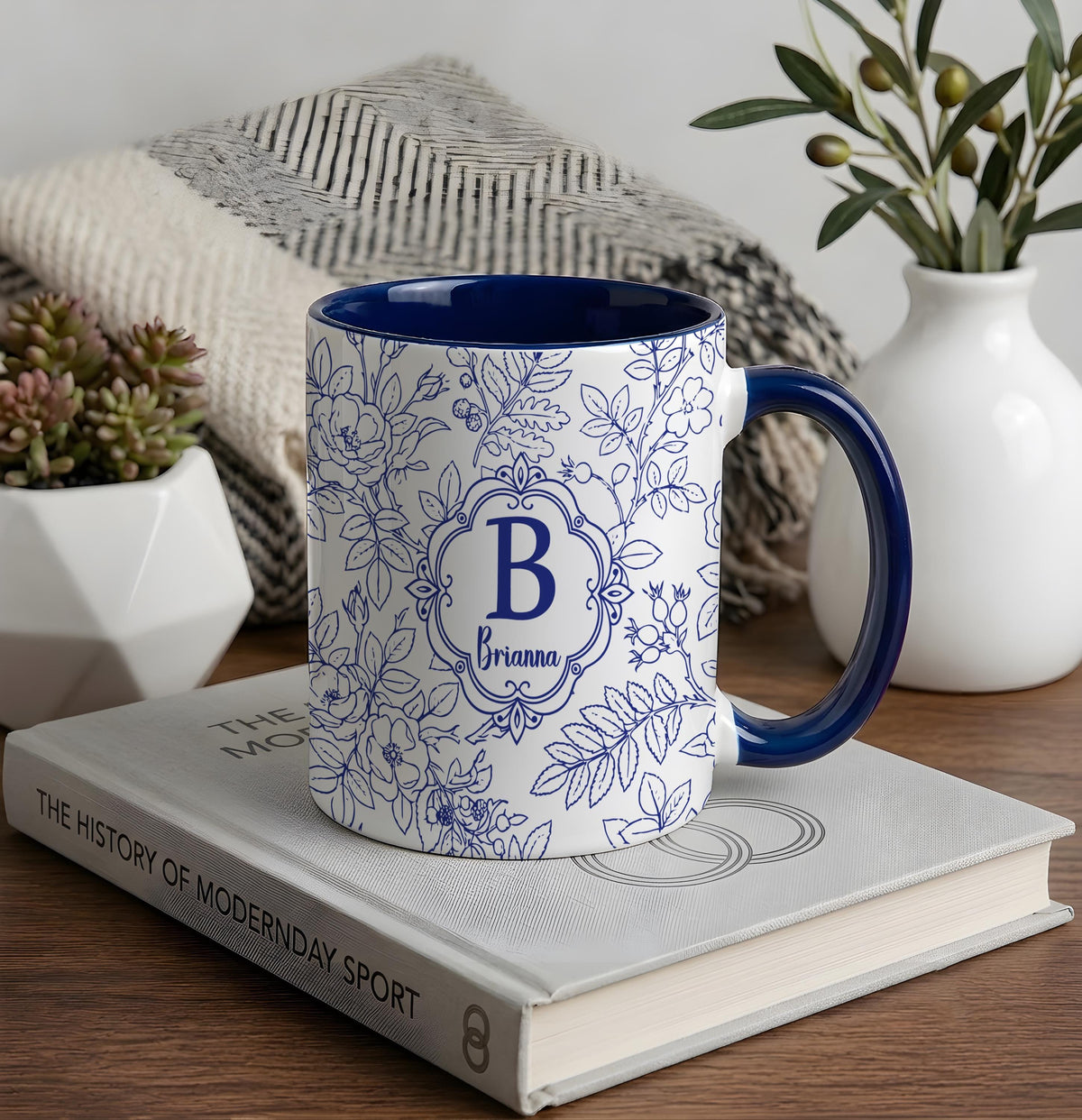 Personalized Floral Monogram Mug, Custom Name & Color Coffee Cup, Bridesmaid Proposal Cup