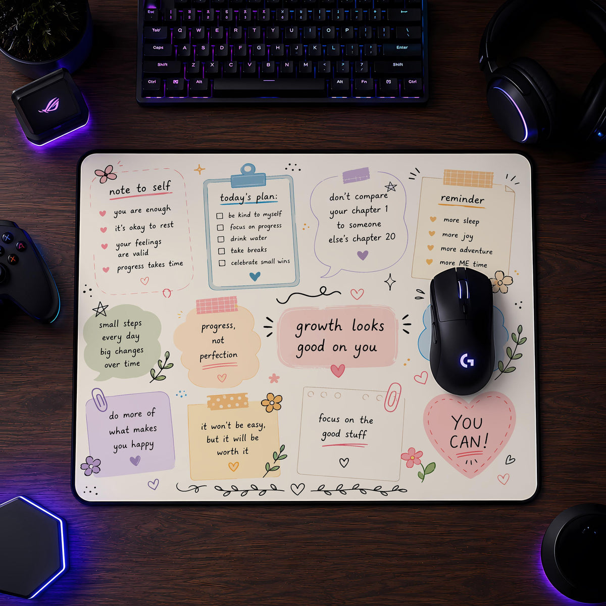 Inspirational Desk Mat, Positive Affirmations, Mental Health Office Decor