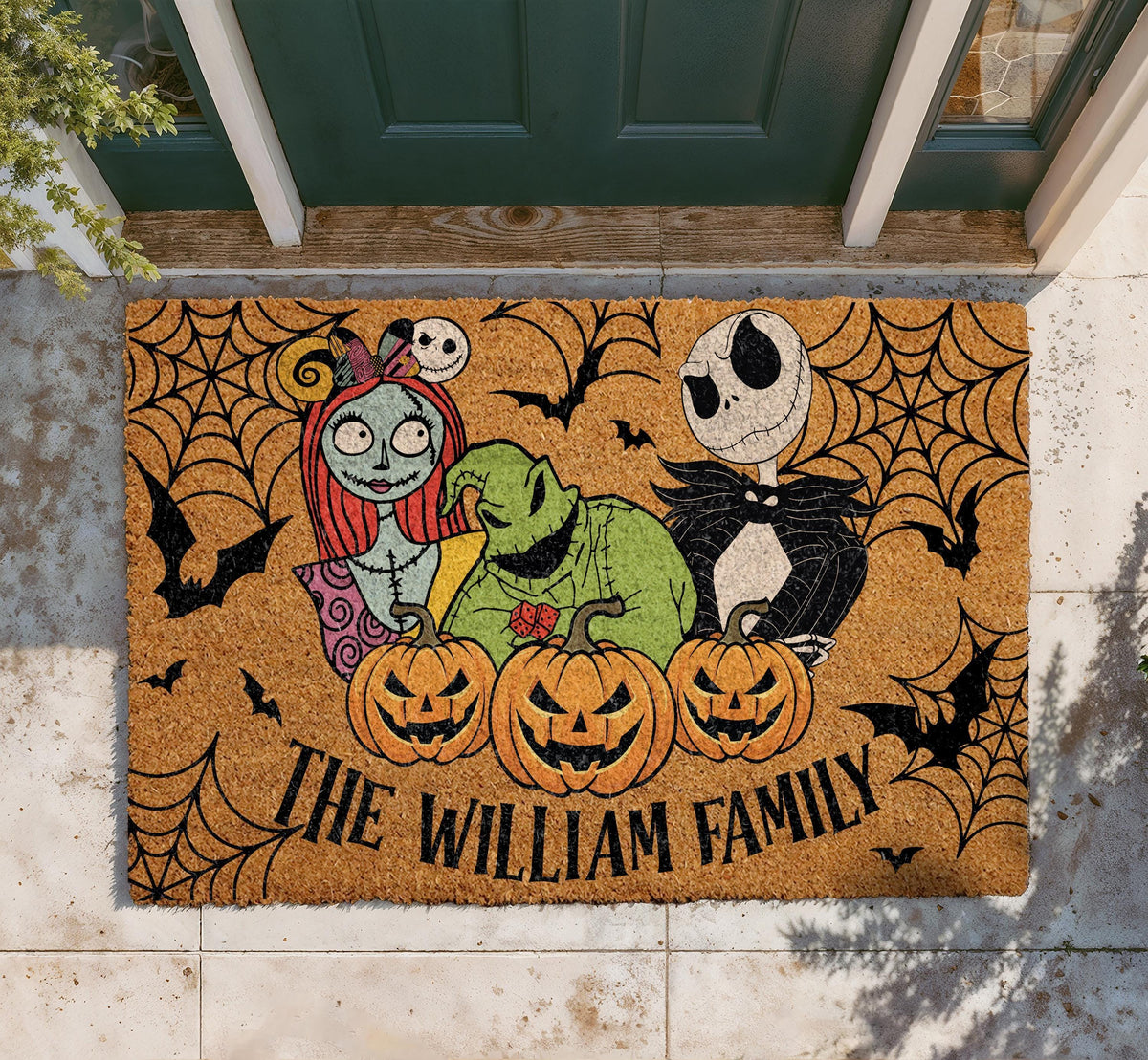 Personalized Spooky Skeleton Couple Doormat, Halloween Goth Porch Decor