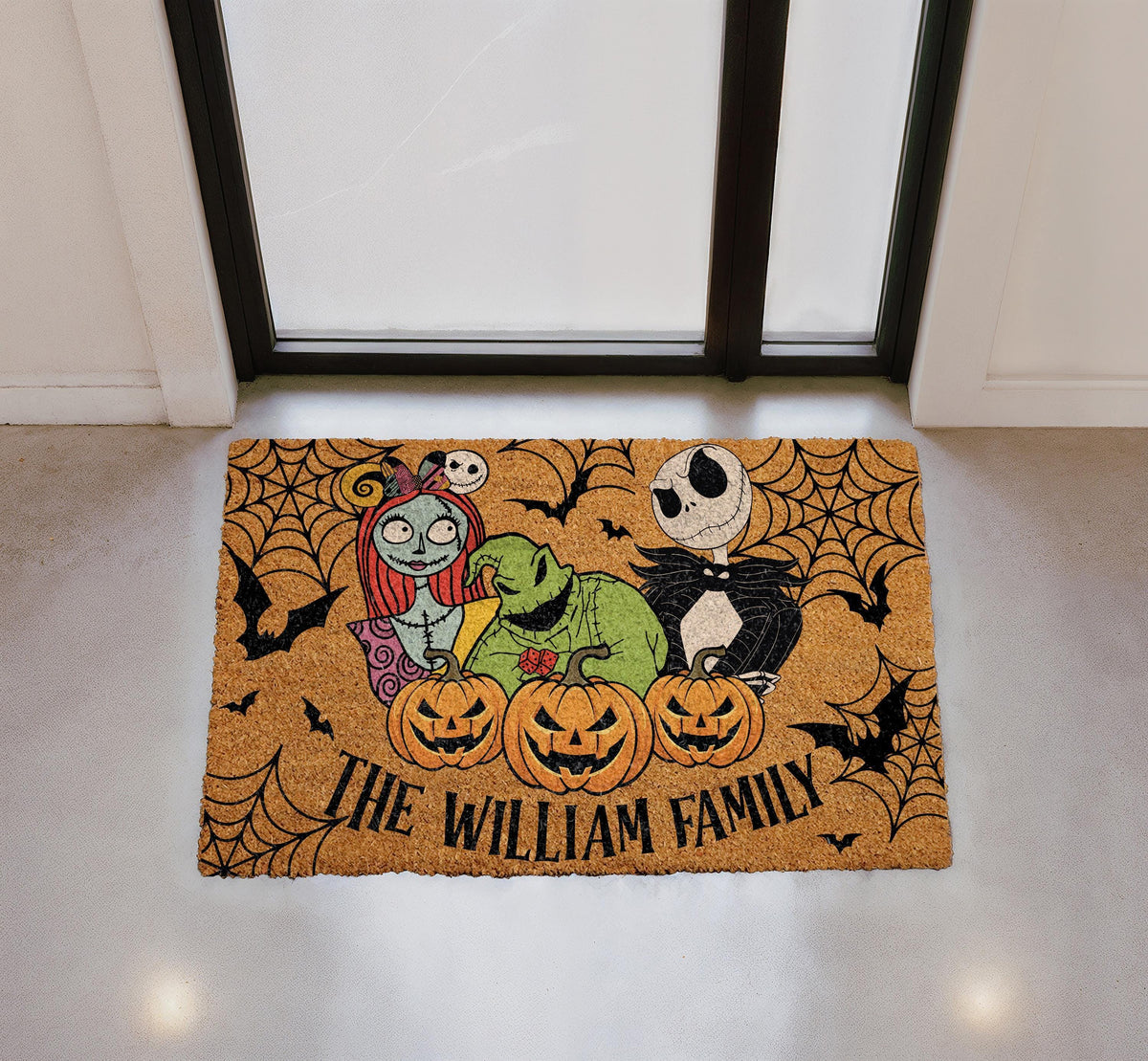 Personalized Spooky Skeleton Couple Doormat, Halloween Goth Porch Decor
