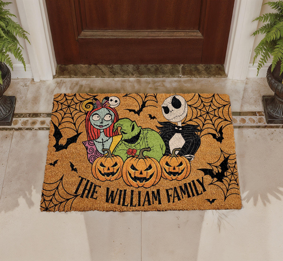 Personalized Spooky Skeleton Couple Doormat, Halloween Goth Porch Decor
