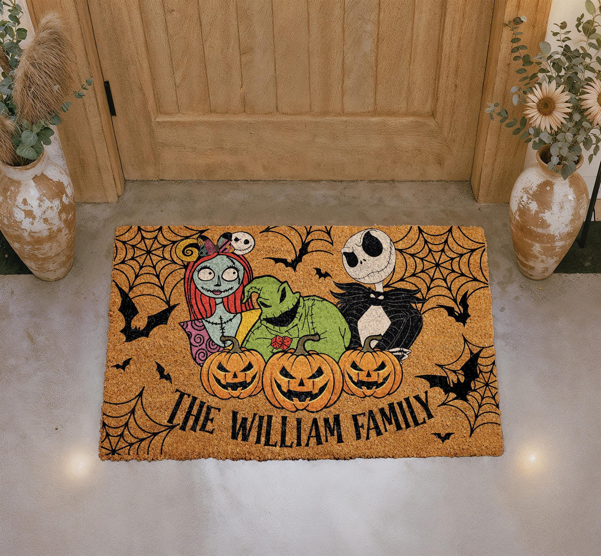 Personalized Spooky Skeleton Couple Doormat, Halloween Goth Porch Decor