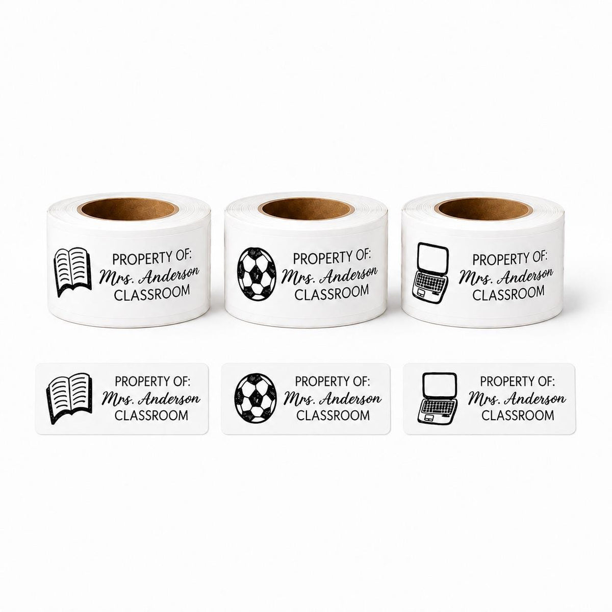 Custom Teacher Name Labels, Book Stickers, Classroom Supply Rolls