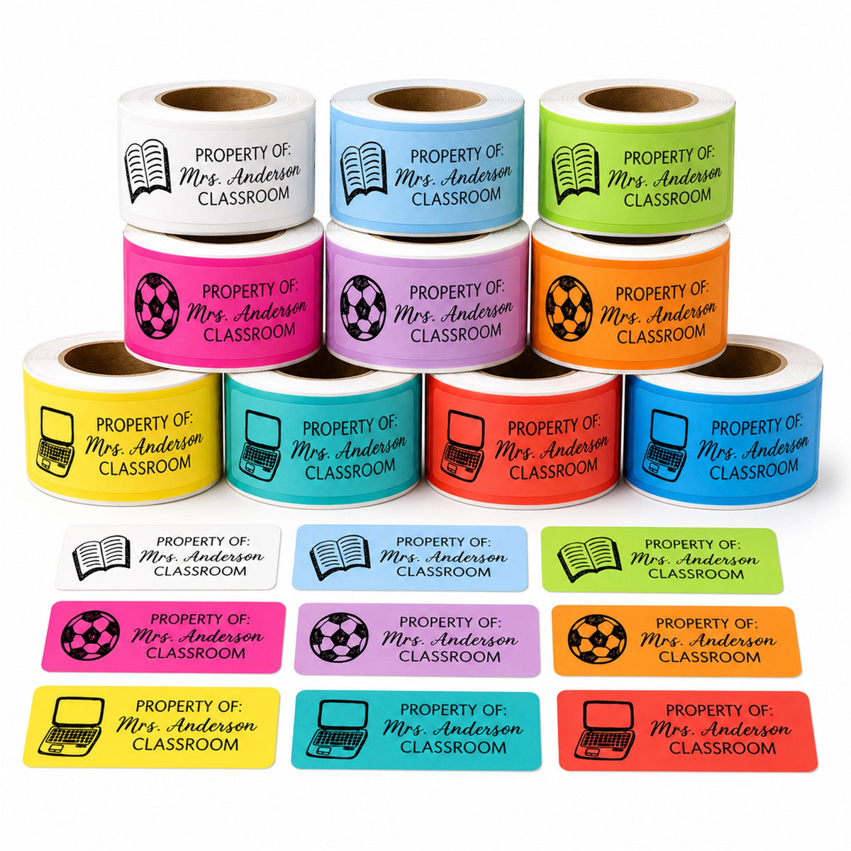 Custom Teacher Name Labels, Book Stickers, Classroom Supply Rolls
