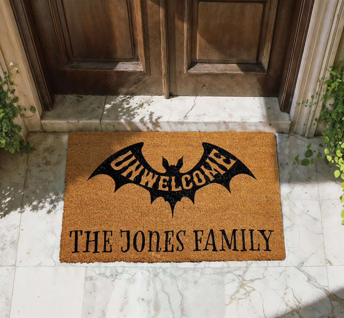 Personalized Unwelcome Bat Doormat, Custom Family Name Halloween Welcome Mat