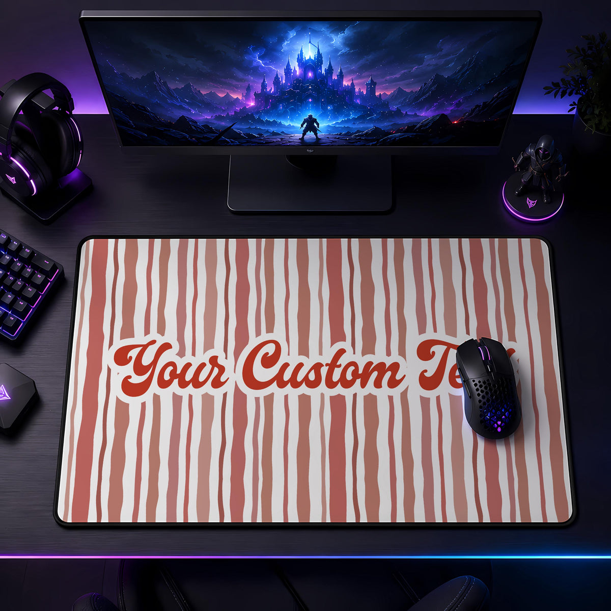 Personalized Desk Mat, Retro Stripes Extended Mousepad, Custom Office Decor