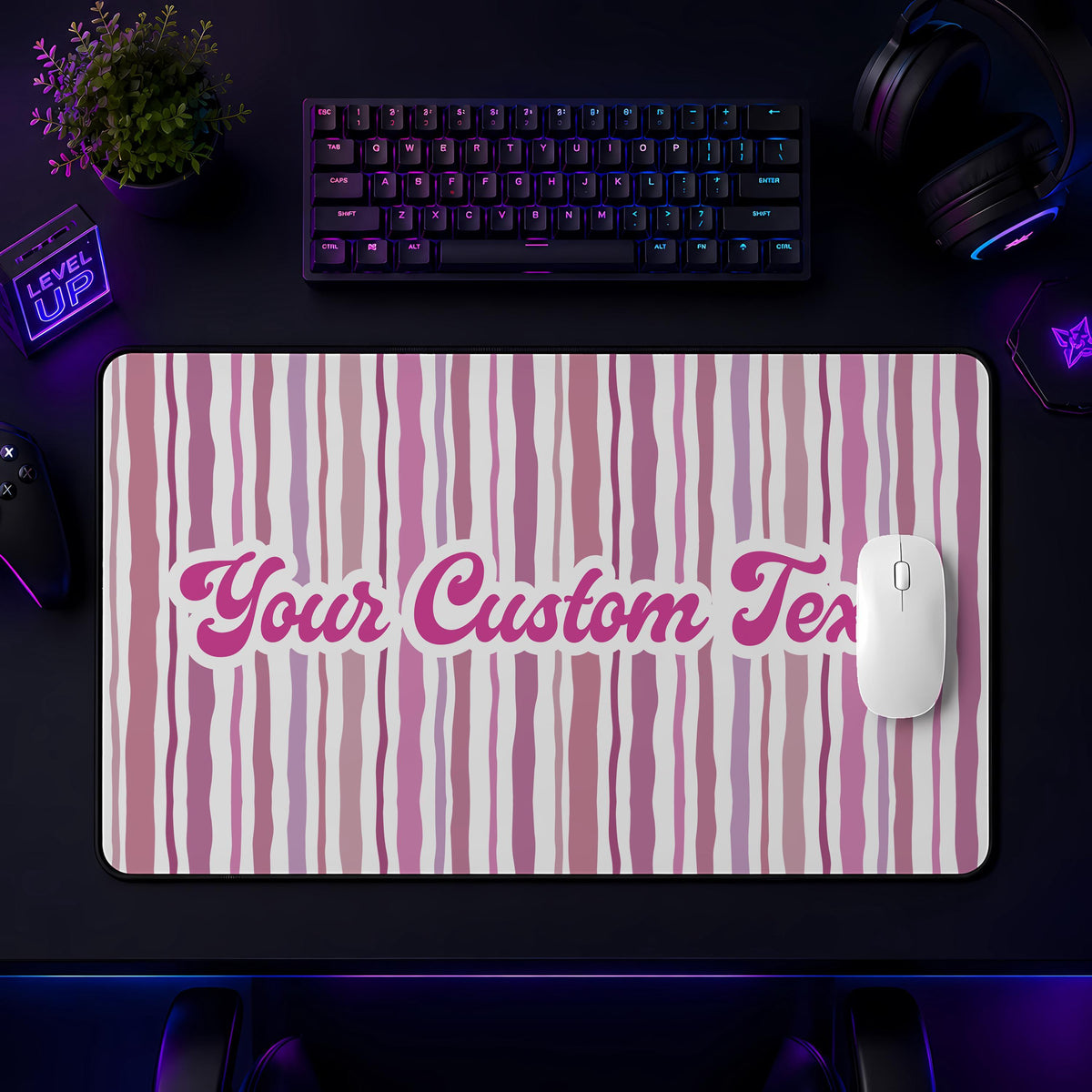 Personalized Desk Mat, Retro Stripes Extended Mousepad, Custom Office Decor