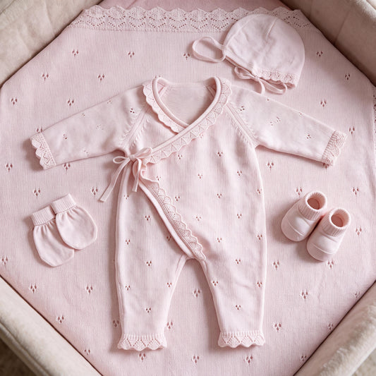 New Baby Gift Set, Newborn Gift Box, Knit Romper Set, Baby Shower Gift