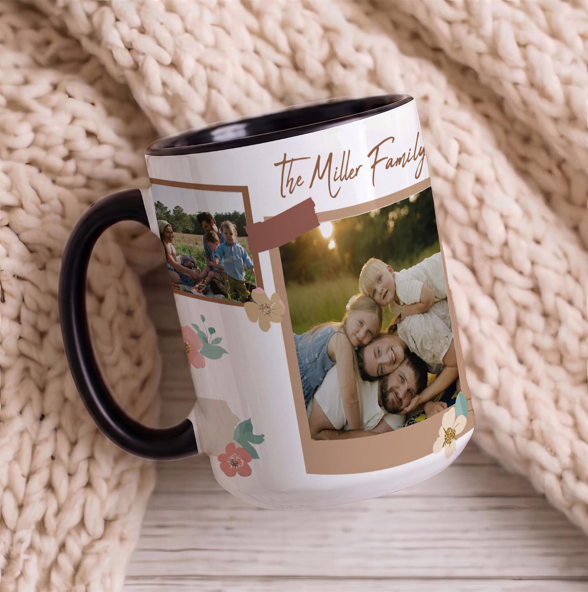 Personalized Family Photo Collage Ceramic Mug, Custom Last Name Coffee Cup
