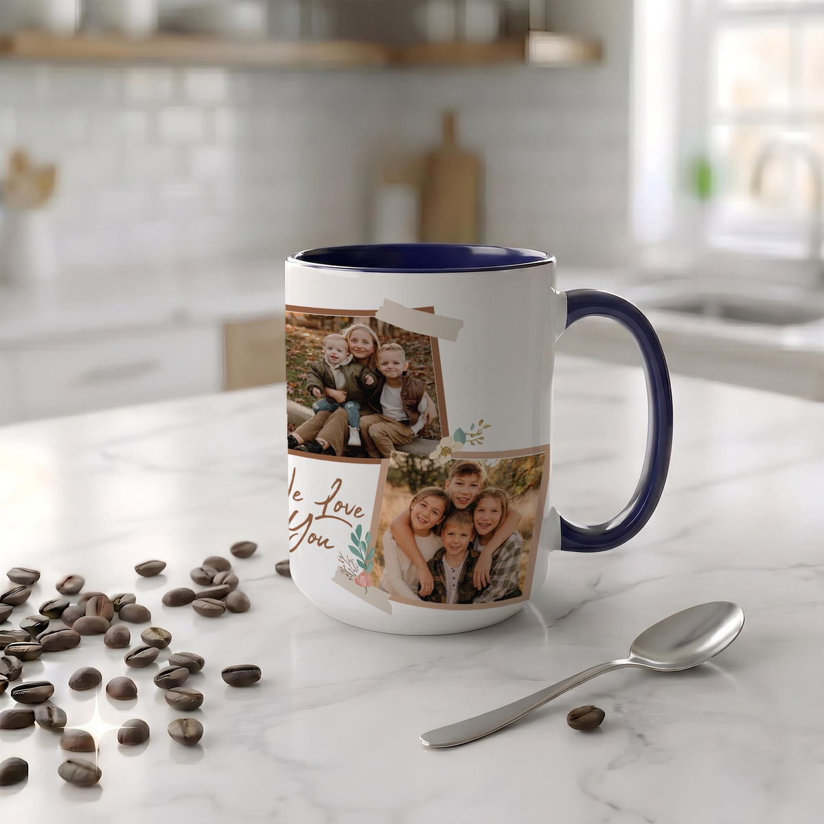 Personalized Family Photo Collage Ceramic Mug, Custom Last Name Coffee Cup