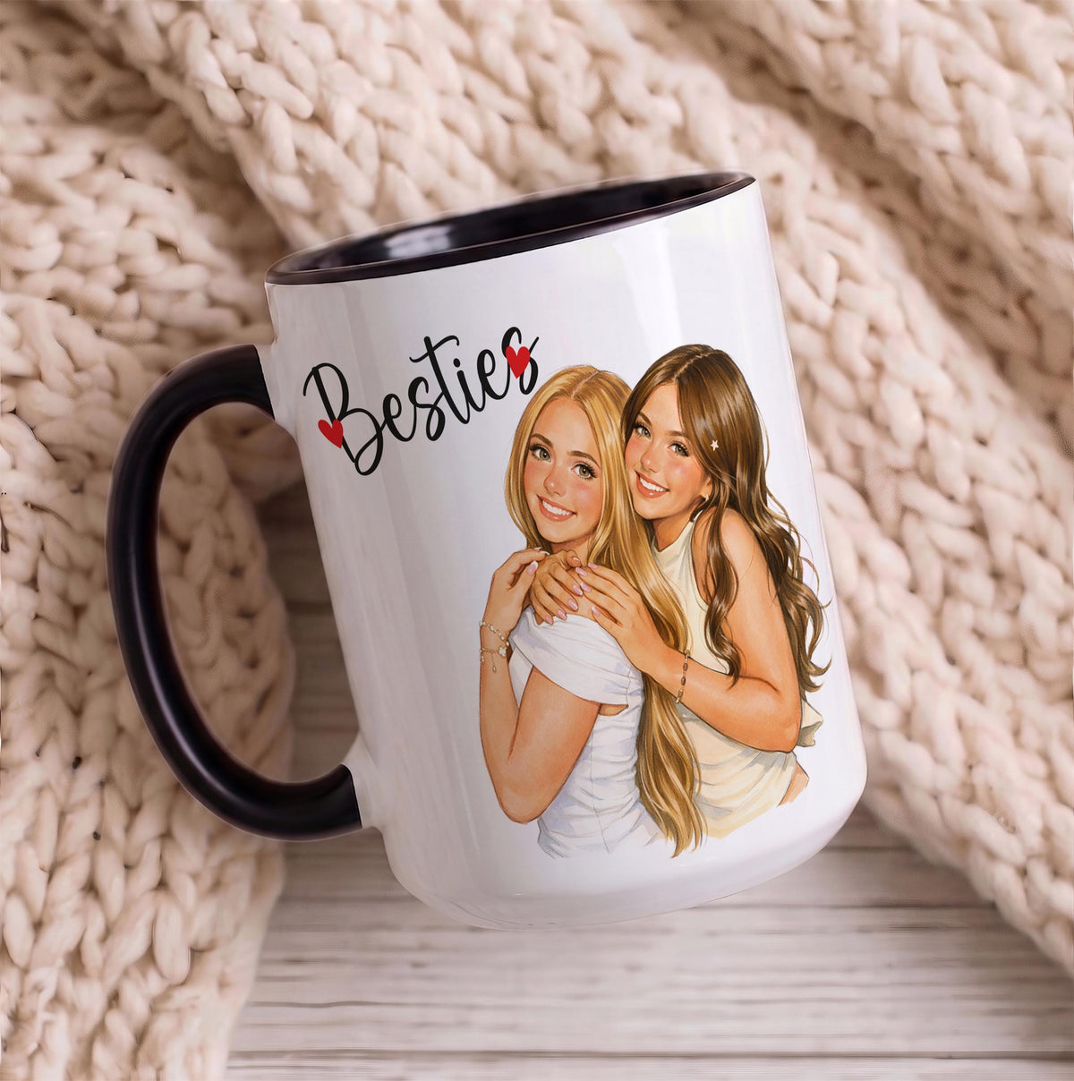 Custom Photo Bestie Mug, Personalized Long Distance Friendship Gift, Ceramic Coffee Cup