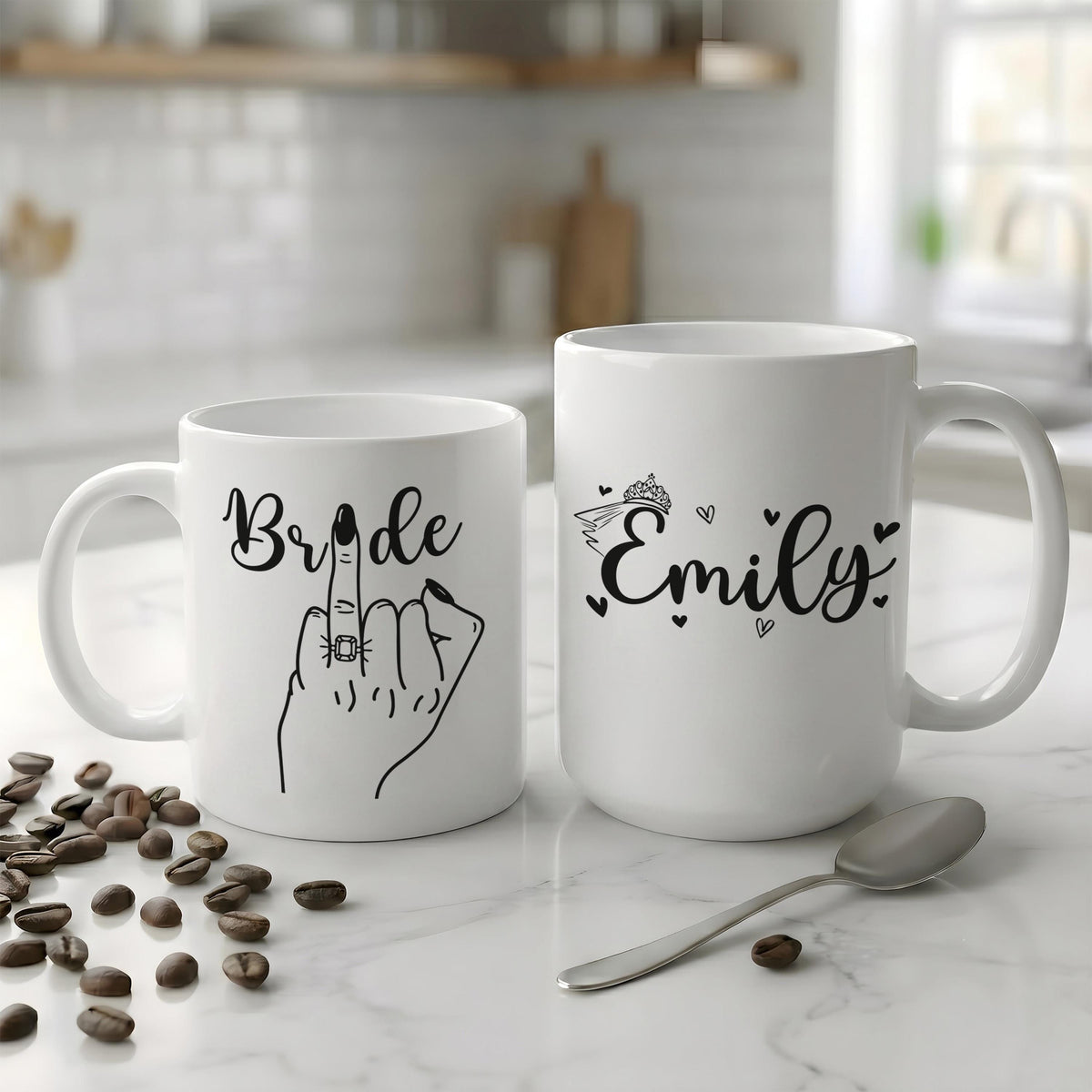 Custom Name Bride Middle Finger Coffee Mug, Bridal Shower Bachelorette Party Drinkware