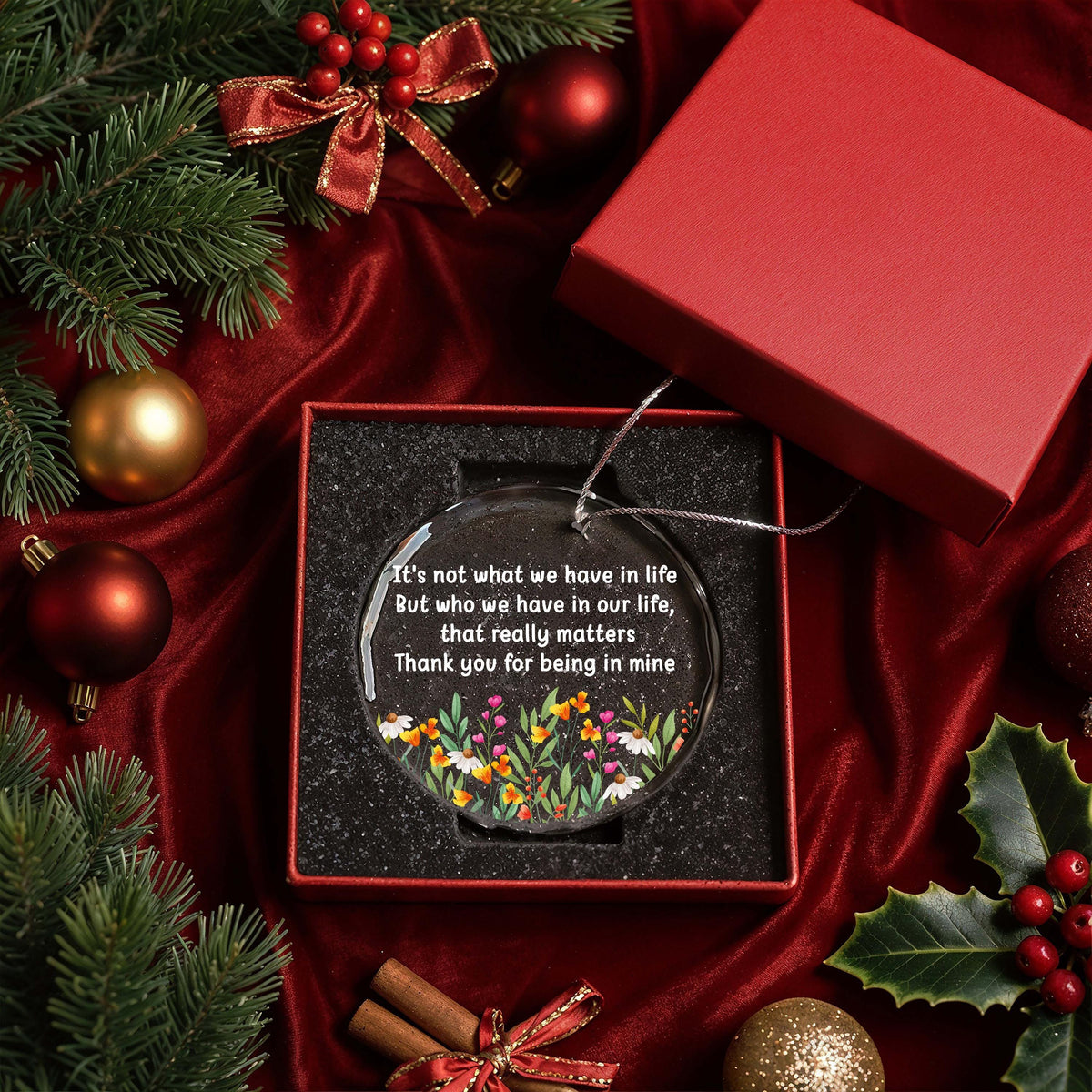 Crystal Glass Ornament, Floral Thank You Quote Friendship Keepsake