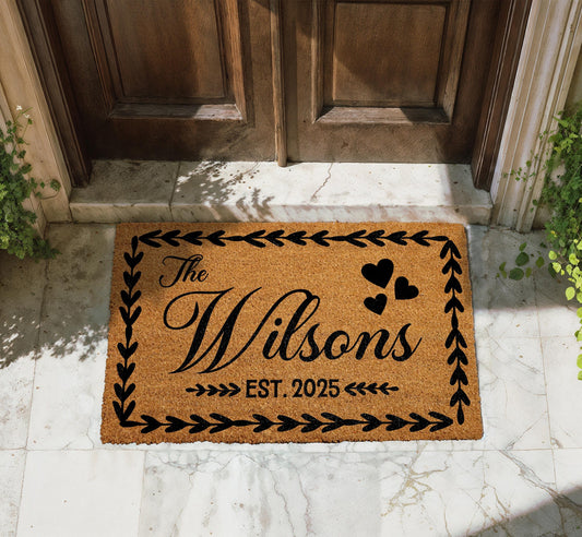 Custom Last Name Est. Year Door Mat, Family Name Doormat, Personalized Housewarming Gift