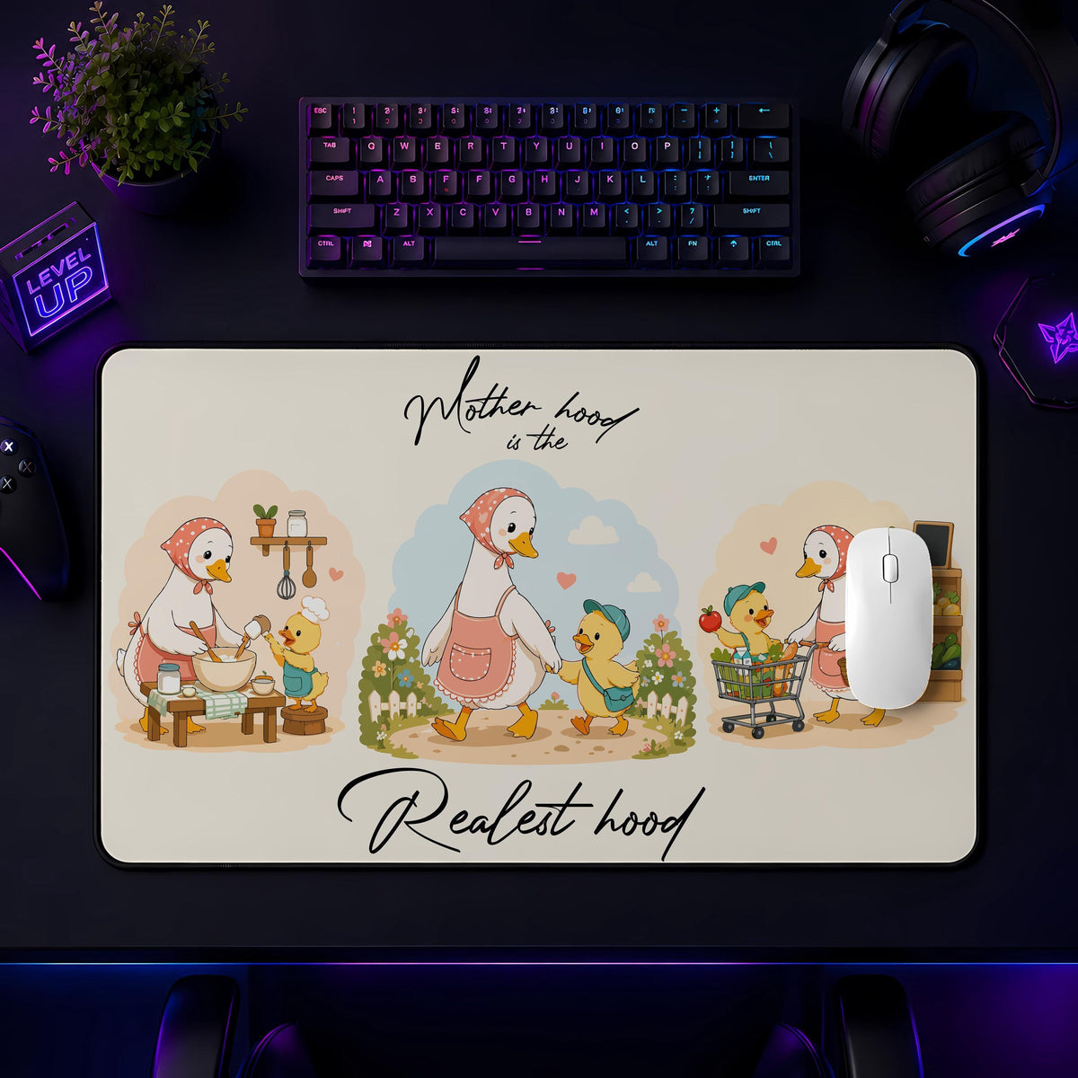 Duck Mom Desk Mat, Motherhood is Realest Hood Mouse Pad, Work From Home Accessories
