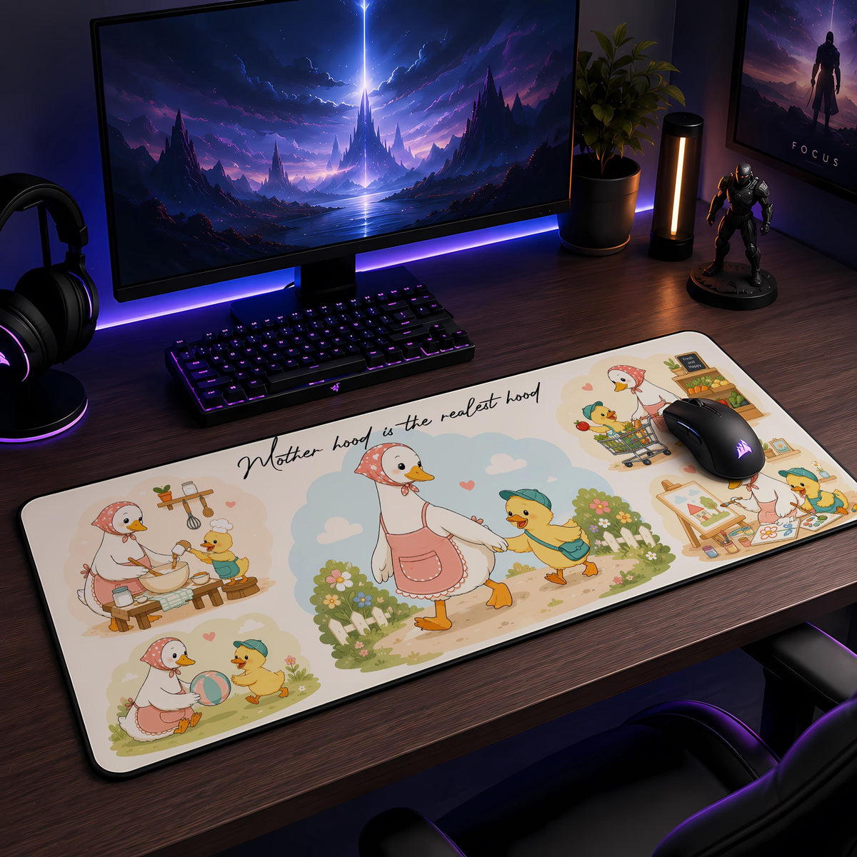 Duck Mom Desk Mat, Motherhood is Realest Hood Mouse Pad, Work From Home Accessories