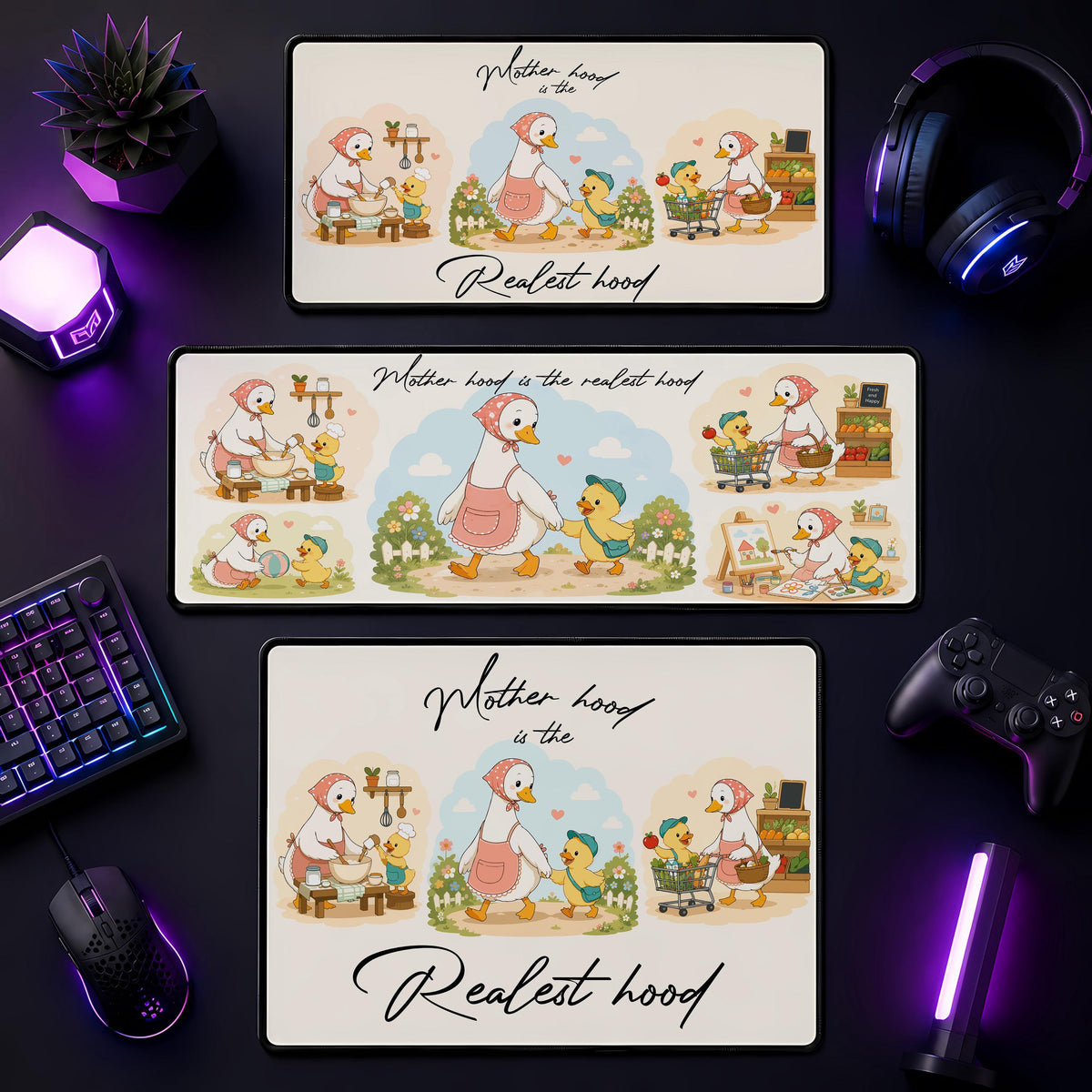 Duck Mom Desk Mat, Motherhood is Realest Hood Mouse Pad, Work From Home Accessories