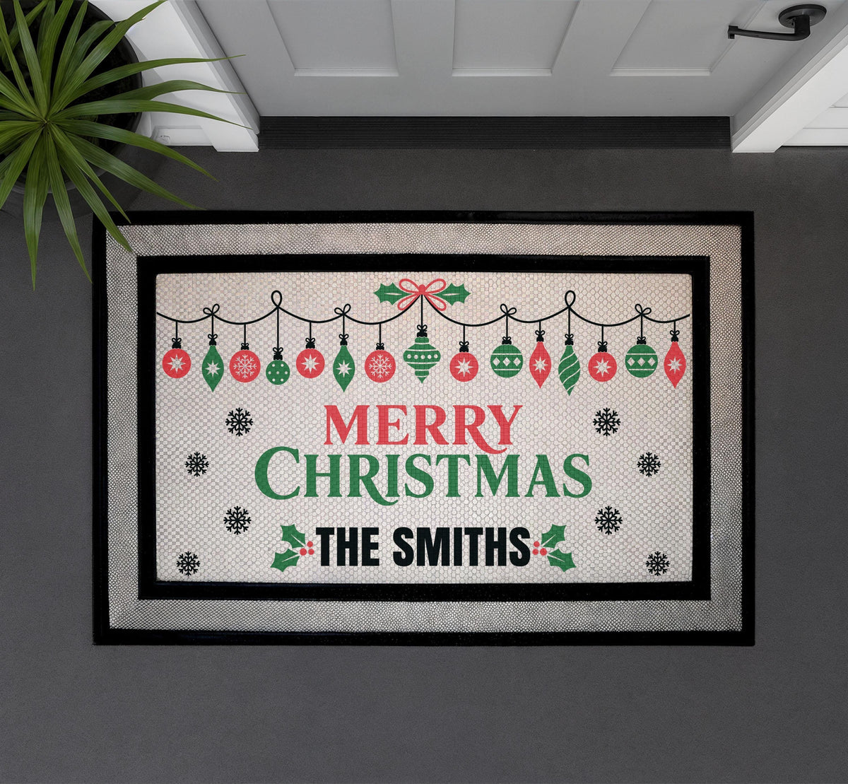 Personalized Merry Christmas Doormat, Custom Family Name Welcome Mat, Holiday Porch Decor