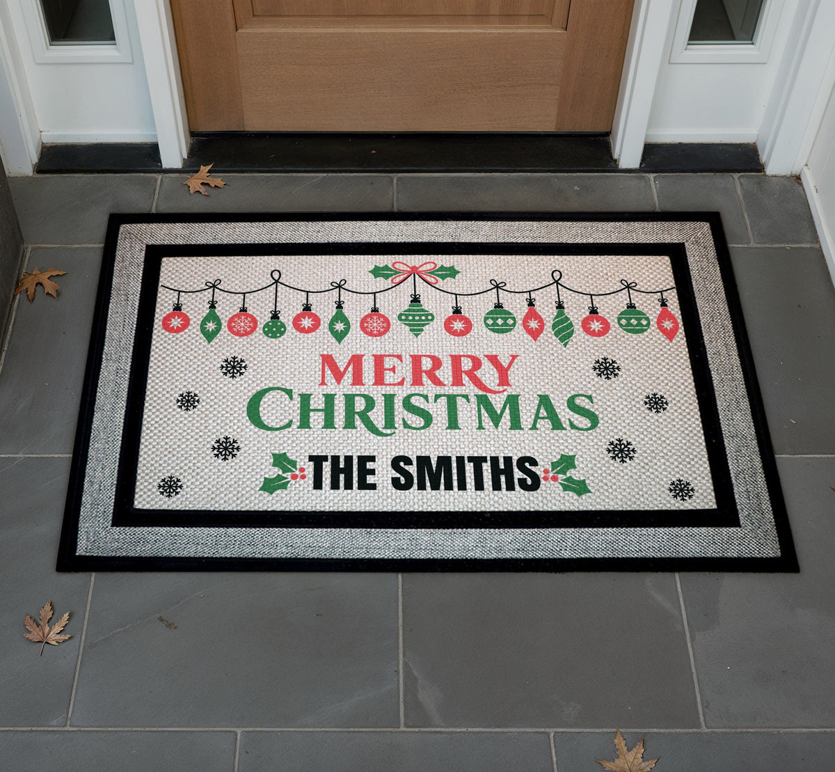 Personalized Merry Christmas Doormat, Custom Family Name Welcome Mat, Holiday Porch Decor
