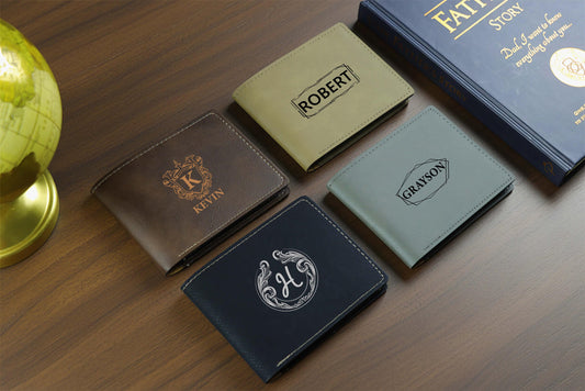 Custom Engraved Vegan Leather Wallet for Men, Personalized Wildlife or Monogram Design