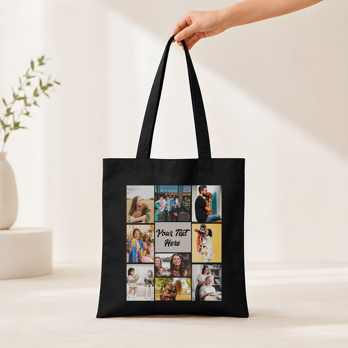 Personalized Photo Collage Tote Bag, Custom Picture Canvas Bag with Text