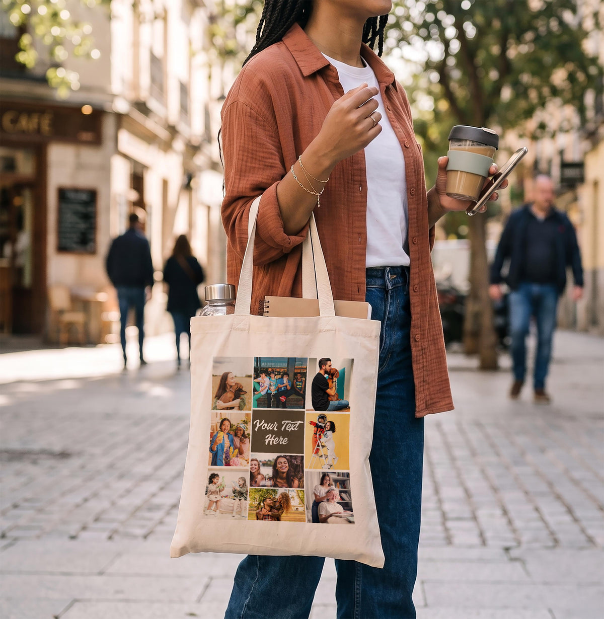 Personalized Photo Collage Tote Bag, Custom Picture Canvas Bag with Text
