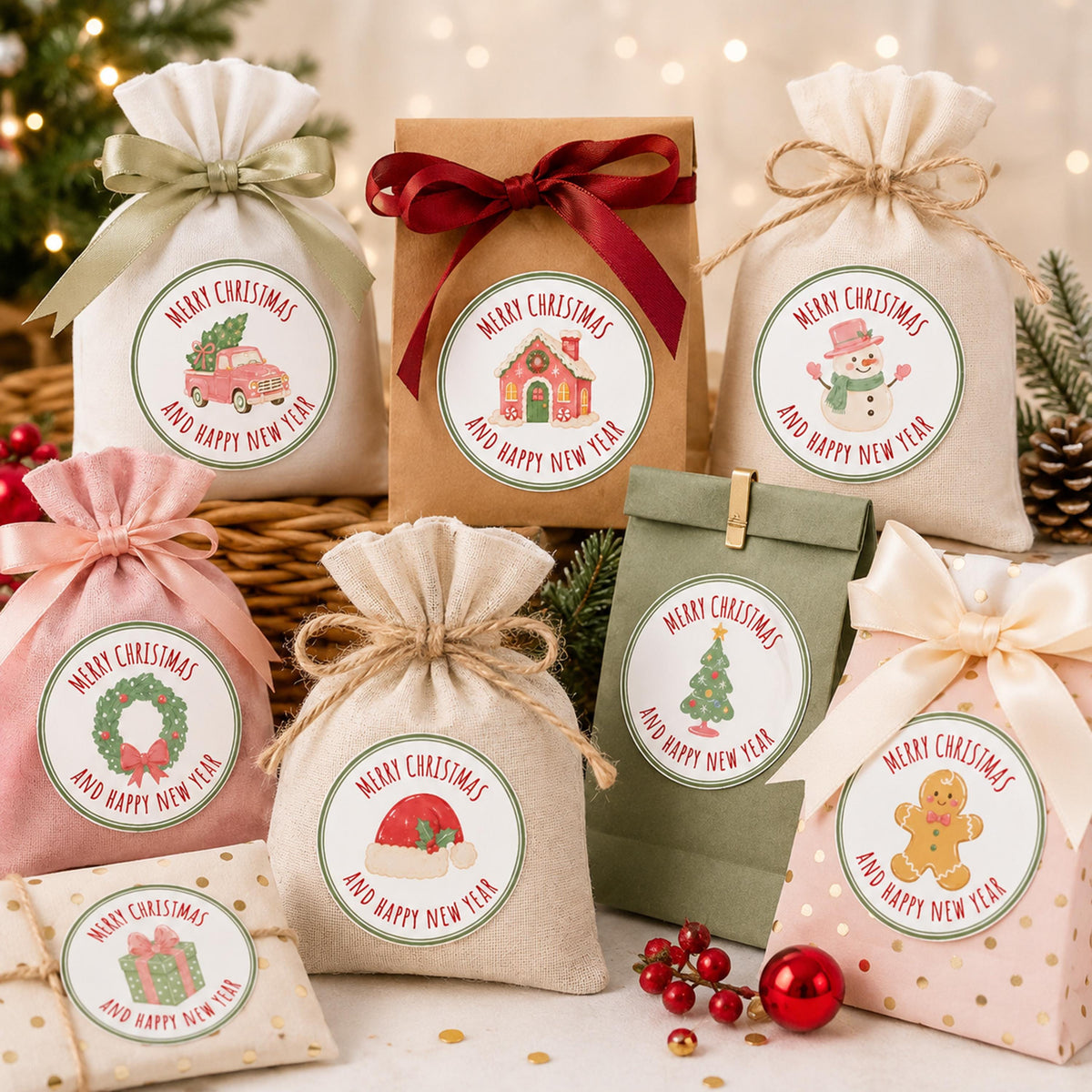 Custom Christmas Favor Stickers, Personalized Holiday Labels, Merry Xmas Gift Decals