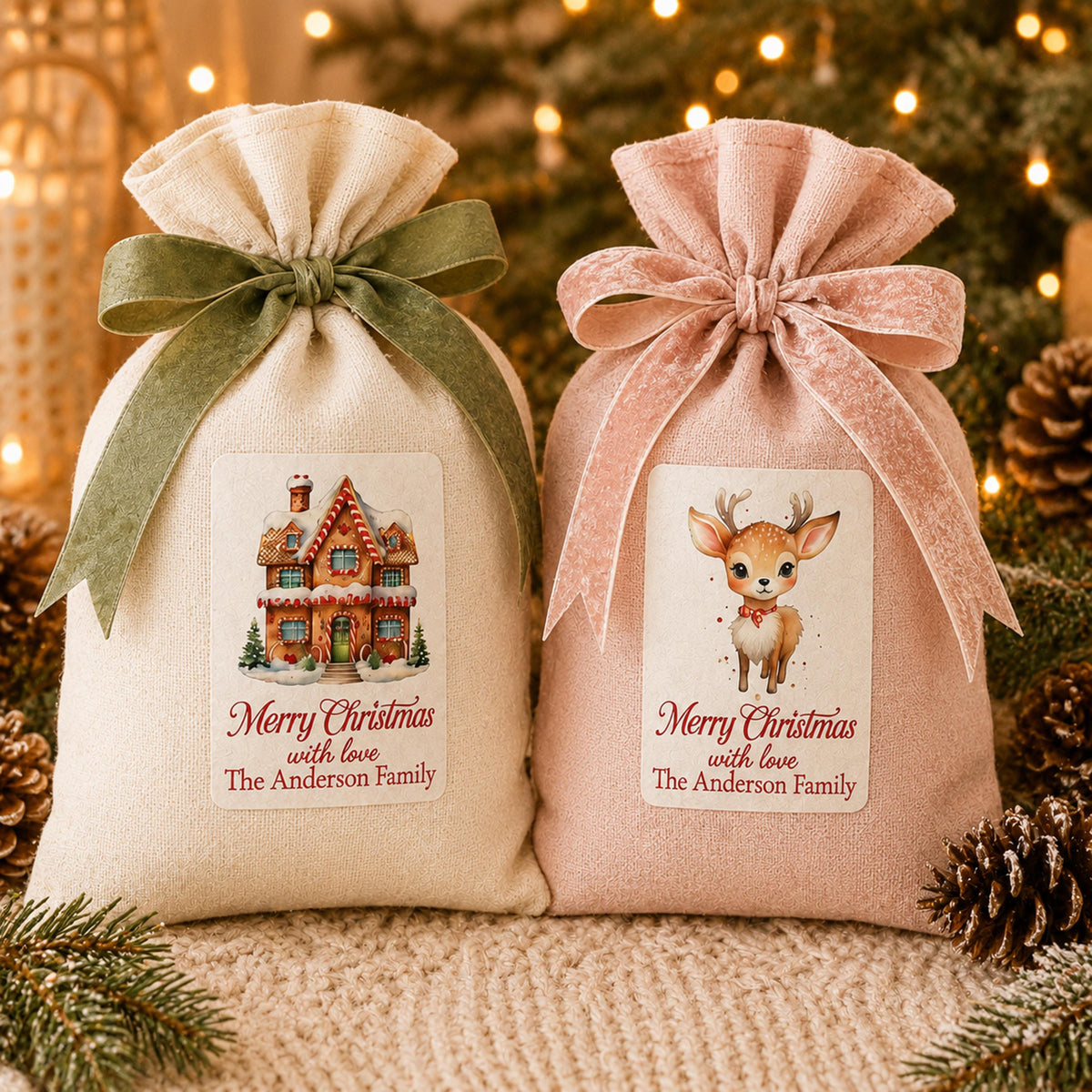 Personalized Christmas Favor Stickers, Holiday Labels, Merry Xmas Party Decals
