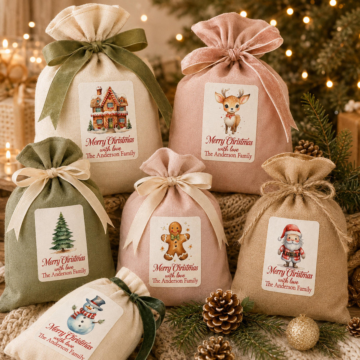 Personalized Christmas Favor Stickers, Holiday Labels, Merry Xmas Party Decals