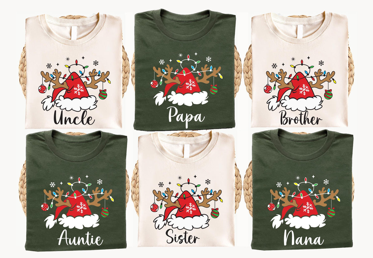 Christmas Family T-shirt, Reindeer Mama Dada Tee, Santa Family Name Matching Sweatshirt, Xmas Group Tees