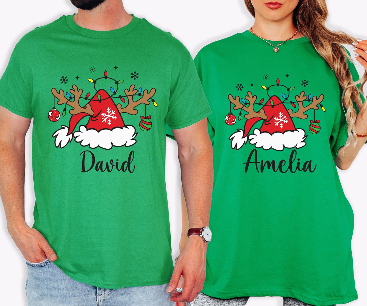Christmas Family T-shirt, Reindeer Mama Dada Tee, Santa Family Name Matching Sweatshirt, Xmas Group Tees