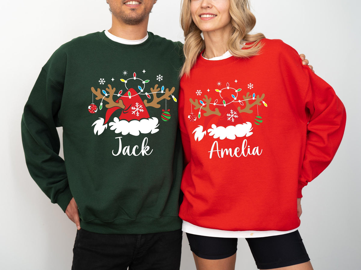 Christmas Family T-shirt, Reindeer Mama Dada Tee, Santa Family Name Matching Sweatshirt, Xmas Group Tees