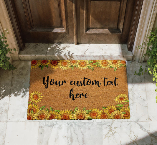 Sunflower Your Custom Text Here Coco Doormat, Personalized Floral Door Mat