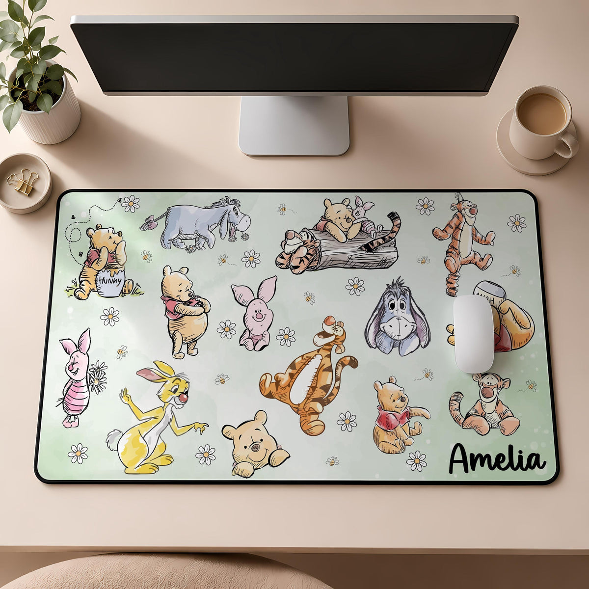 Personalized Cartoon Bear and Friends Desk Mat, Classic Storybook Mouse Pad