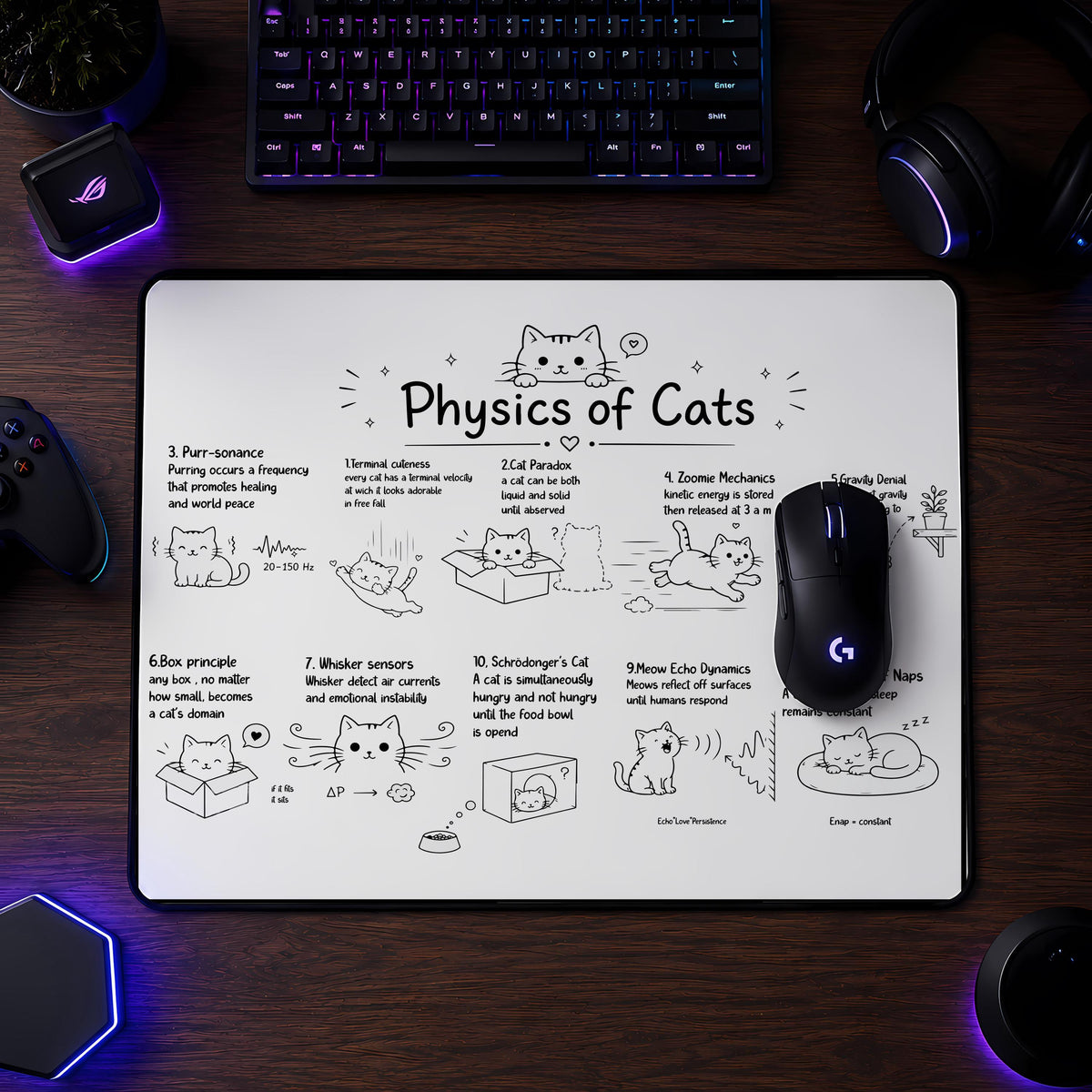 Physics of Cats Desk Mat, Funny Science Cat Gaming Mouse Pad (14"x24")