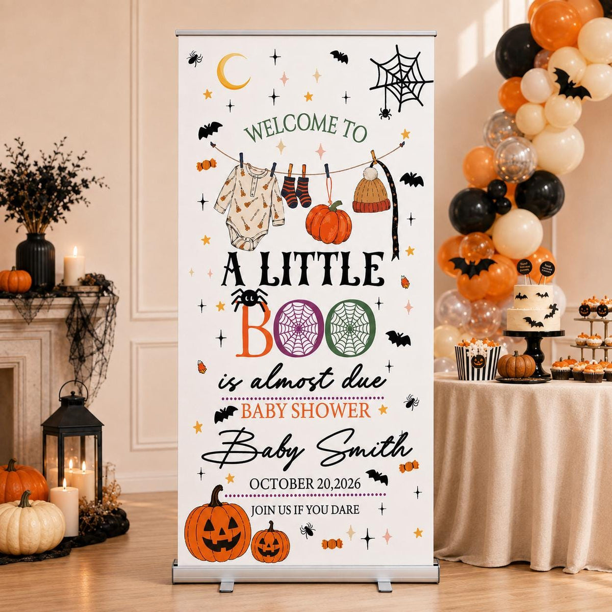 Personalized Halloween Baby Shower Banner, Little Boo Backdrop, Custom Name Decor Poster