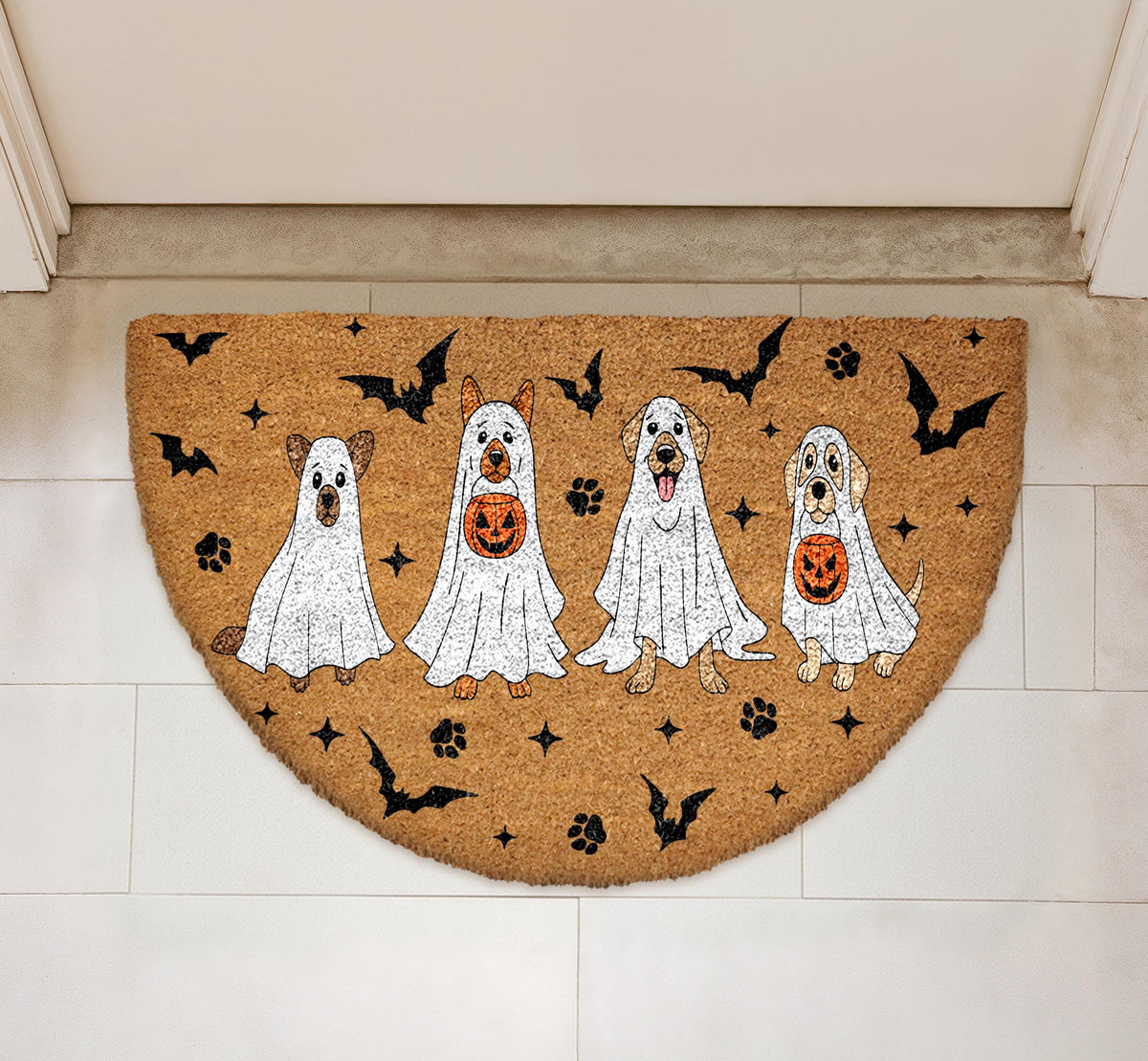 Ghost Dogs Doormat, Spooky Bats Welcome Mat, Dog Lover Gift, Cute Fall Porch Rug
