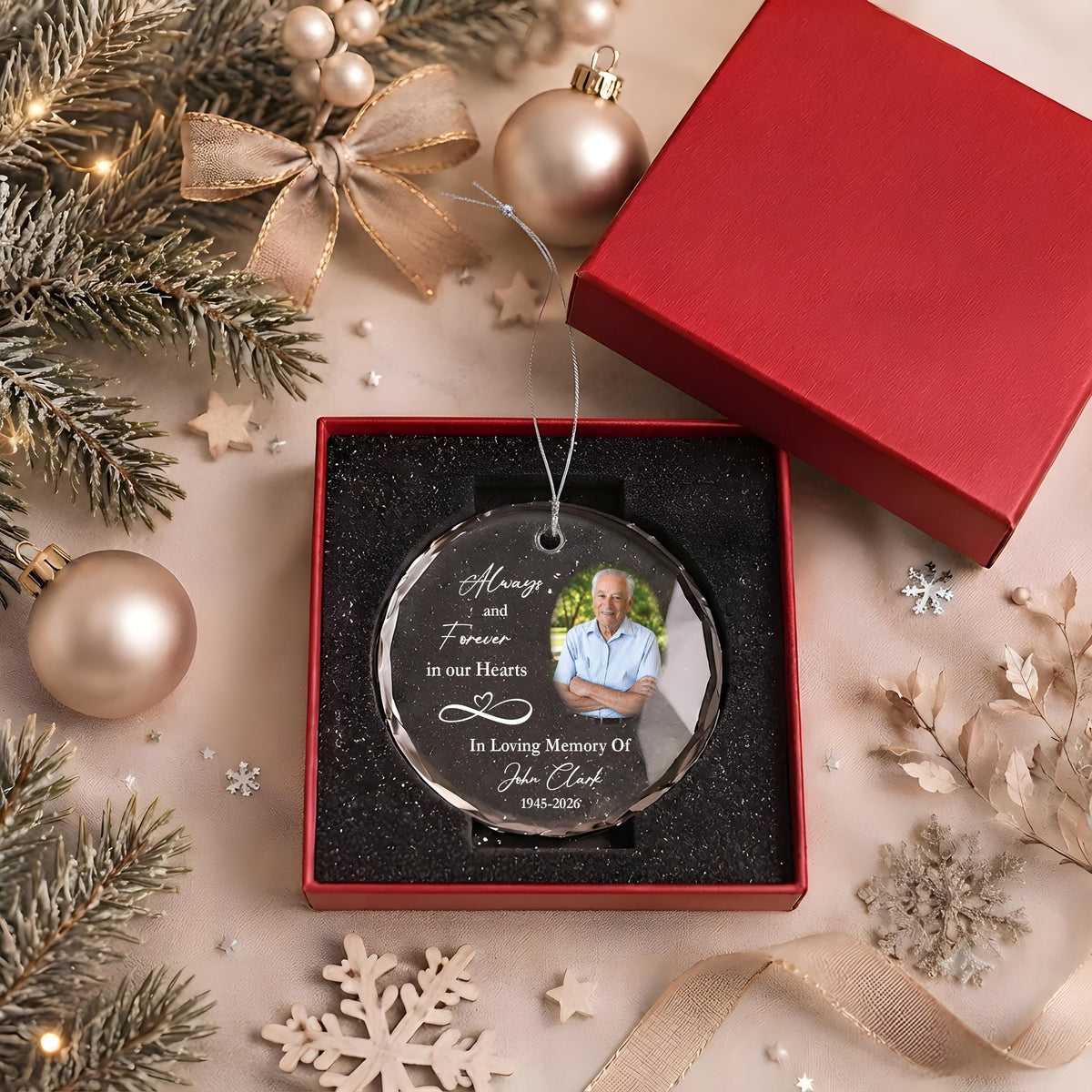 Personalized Photo Memorial Glass Keepsake, Custom Name & Picture Remembrance Ornament