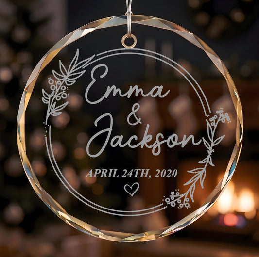 Custom Couples Name Wedding Date Ornament, Personalized Anniversary Keepsake