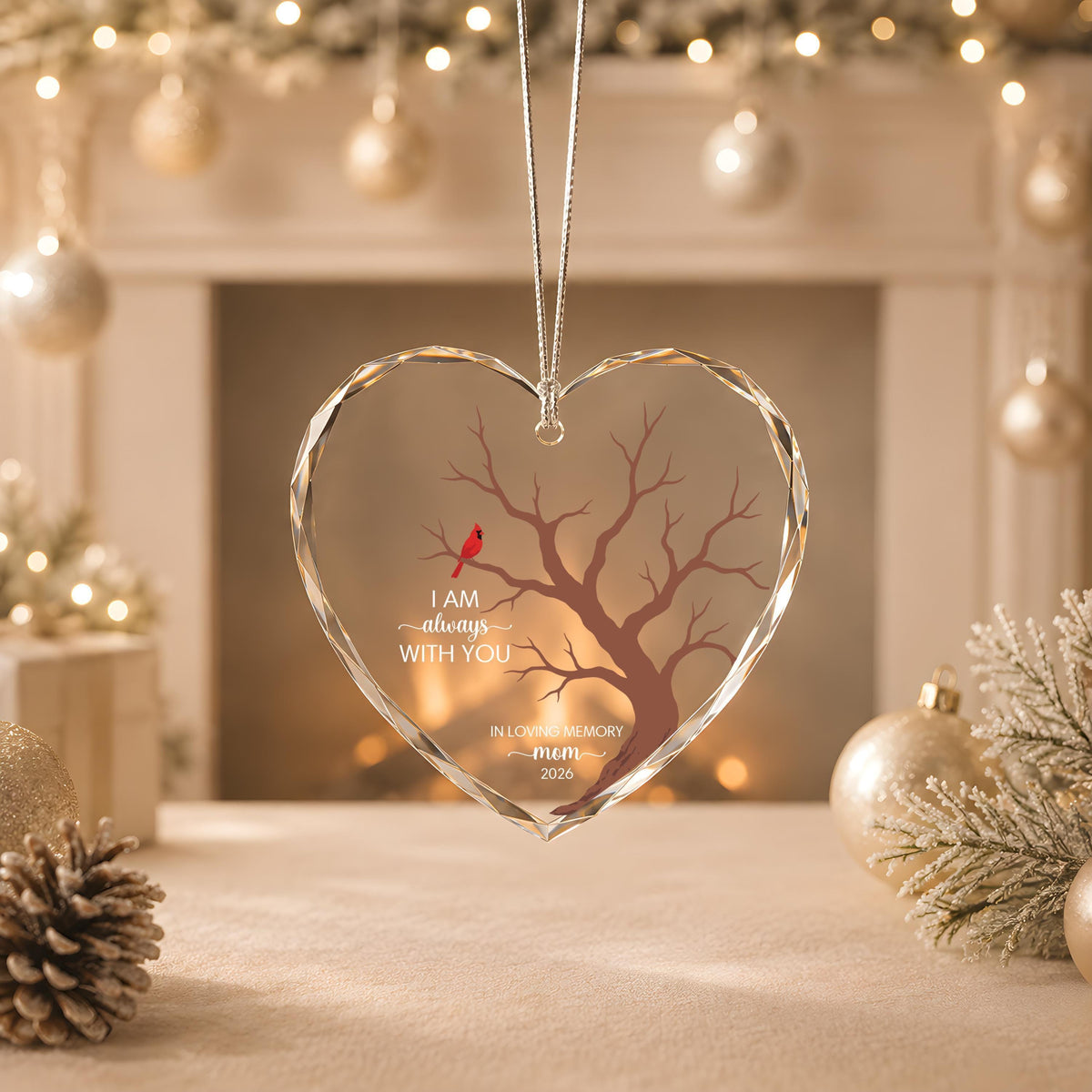 Cardinal Memorial Ornament, Loss of Loved One Remembrance Gift, In Loving Memory Heart Keepsake