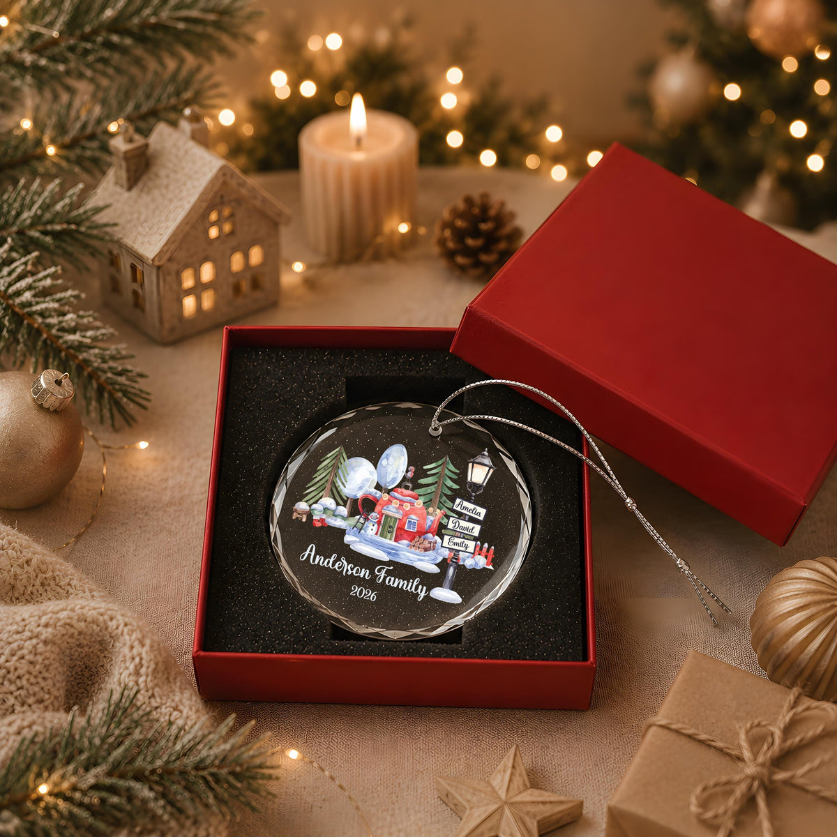 Personalized Family Christmas Ornament, Custom Names Holiday Keepsake, Camping Family Gift