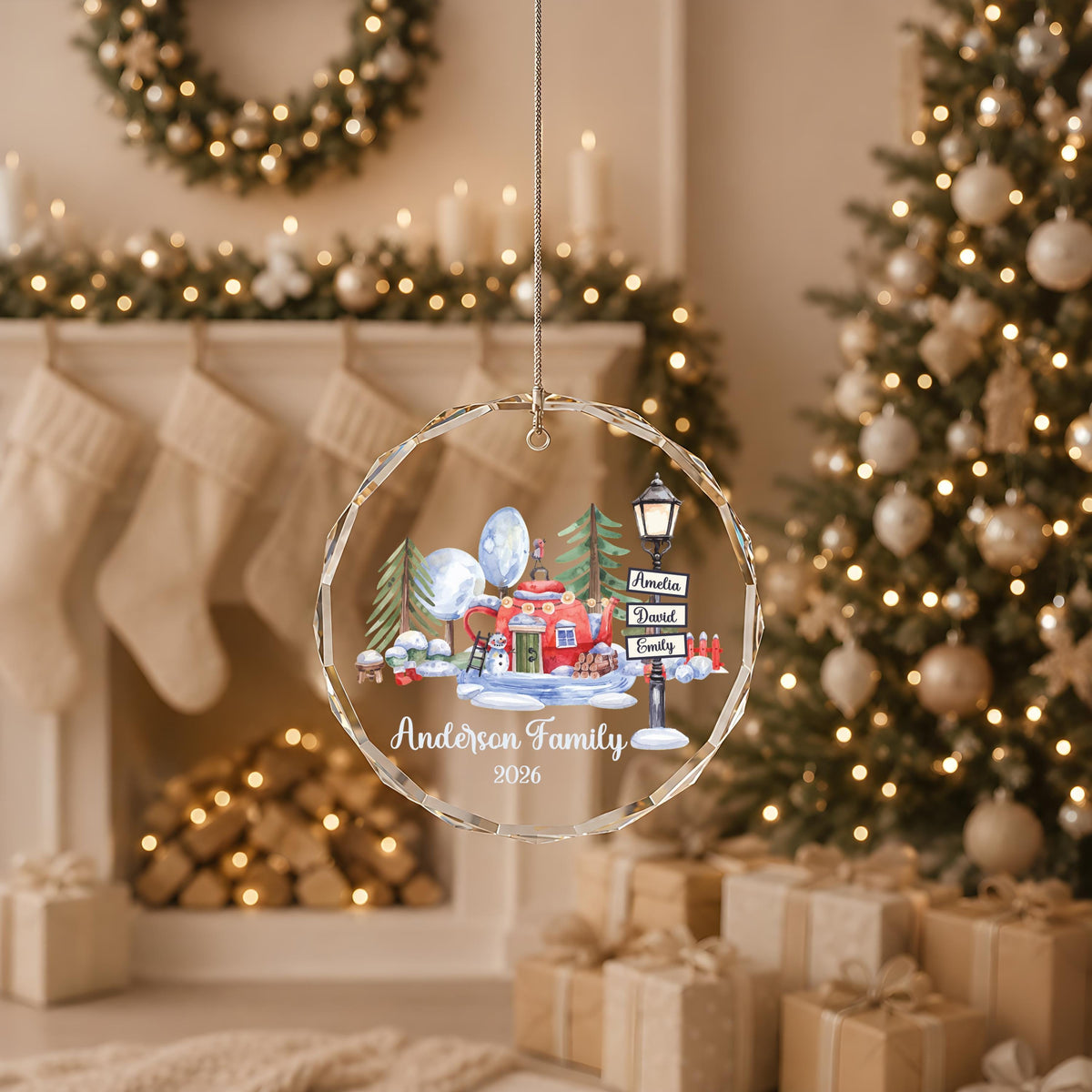 Personalized Family Christmas Ornament, Custom Names Holiday Keepsake, Camping Family Gift