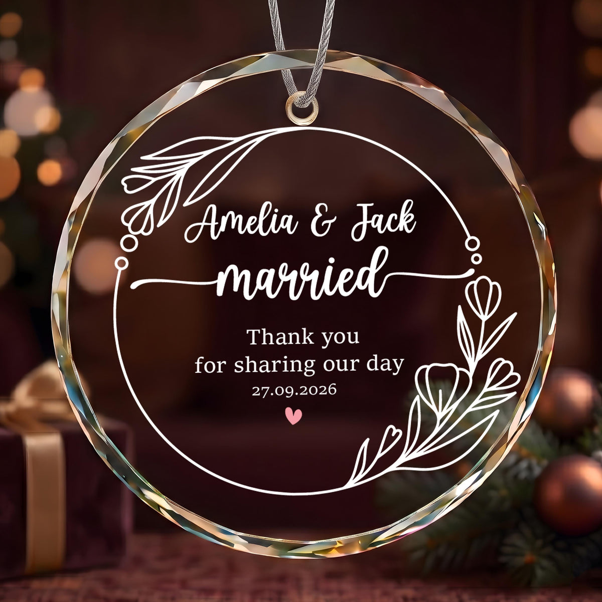Personalized Wedding Favor Ornament, Custom Engraved Marriage Ceremony Keepsake