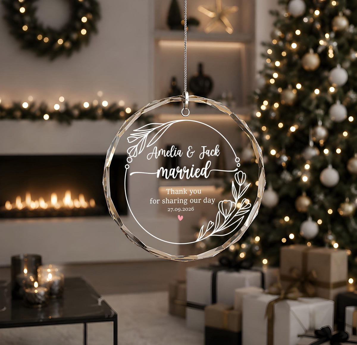 Personalized Wedding Favor Ornament, Custom Engraved Marriage Ceremony Keepsake