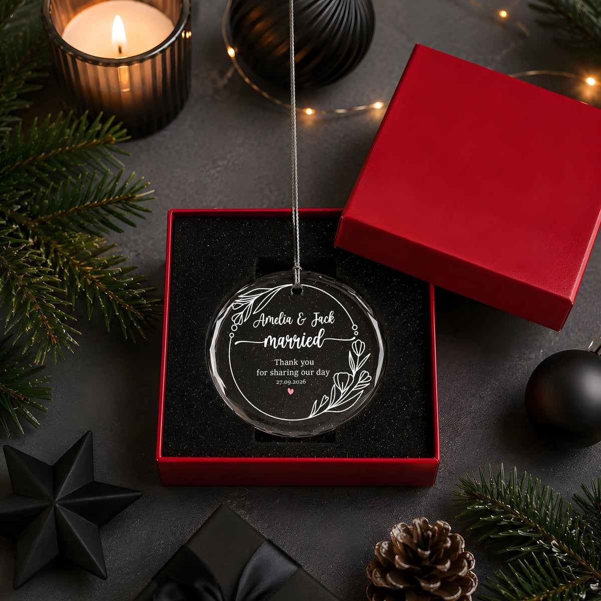 Personalized Wedding Favor Ornament, Custom Engraved Marriage Ceremony Keepsake