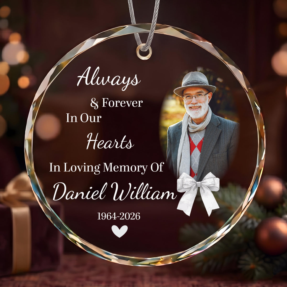 Custom Memorial Picture Round Glass Keepsake, Personalized Photo In Loving Memory Ornament